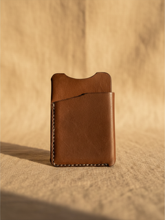 Hidden House Co. minimalist brown full-grain leather card holder wallet with reinforced stitching