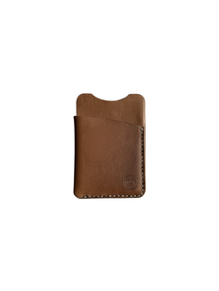 Hidden House Co. minimalist brown full-grain leather card holder wallet with reinforced stitching and embossed logo