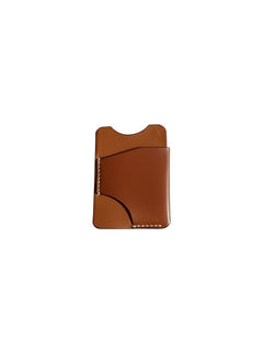 Hidden House Co. handcrafted tan vegetable-tanned leather card holder with hand-stitched detailing